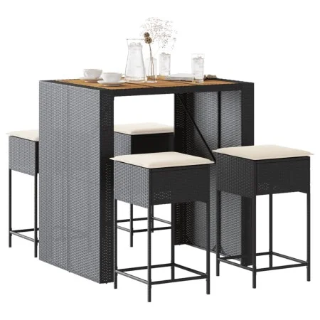 5-piece garden bar set with black PE rattan cushions by , Garden sets - Ref: Foro24-3261515, Price: 400,74 €, Discount: %