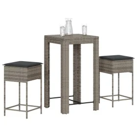 3-piece garden bar set with gray PE rattan cushions by , Garden sets - Ref: Foro24-3261450, Price: 198,44 €, Discount: %