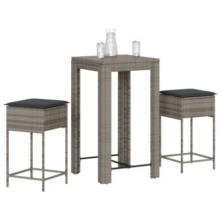 3-piece garden bar set with gray PE rattan cushions by , Garden sets - Ref: Foro24-3261450, Price: 198,44 €, Discount: %