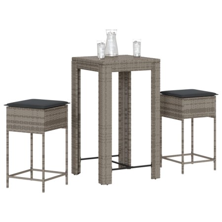 3-teiliges Gartenset mit grauen PE-Rattan-Kissen von , Gartensets - Ref: Foro24-3261450, Preis: 201,42 €, Rabatt: %