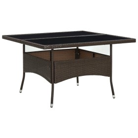 Mesa de comedor de jardín ratán sintético y vidrio marrón de vidaXL, Mesas de jardín - Ref: Foro24-310556, Precio: 145,25 €, ...