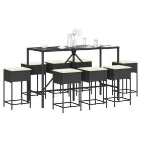 9-piece garden bar set with black PE rattan cushions by , Garden sets - Ref: Foro24-3261473, Price: 480,78 €, Discount: %