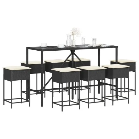 Juego de bar de jardín de 9 piezas con cojines ratán PE negro de , Conjuntos de jardín - Ref: Foro24-3261473, Precio: 480,31 ...