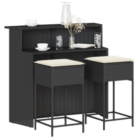 3-teiliges Gartenset mit schwarzen PE-Rattan-Kissen von , Gartensets - Ref: Foro24-3261486, Preis: 308,55 €, Rabatt: %