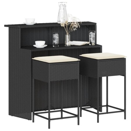 3-piece garden bar set with black PE rattan cushions by , Garden sets - Ref: Foro24-3261486, Price: 309,82 €, Discount: %