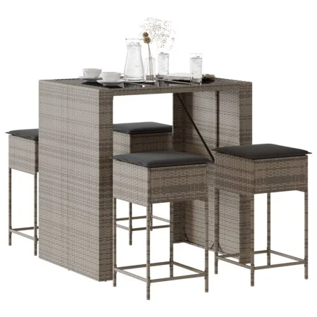 5-piece garden bar set with gray PE rattan cushions by , Garden sets - Ref: Foro24-3261508, Price: 380,53 €, Discount: %