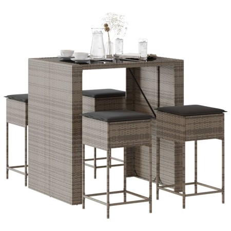 Juego de bar de jardín de 5 piezas con cojines ratán PE gris de , Conjuntos de jardín - Ref: Foro24-3261508, Precio: 395,25 €