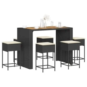 Juego de bar de jardín 7 piezas con cojines ratán PE negro de , Conjuntos de jardín - Ref: Foro24-3261517, Precio: 538,17 €, ...