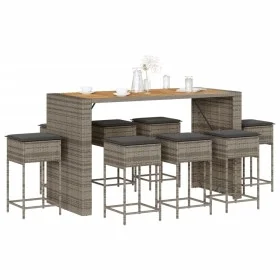 9-teiliges Gartenset für die Bar mit grauen PE-Rattan-Kissen. von , Gartensets - Ref: Foro24-3261520, Preis: 706,22 €, Rabatt: %