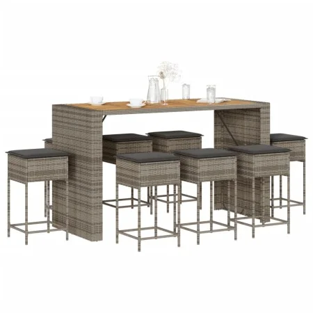 9-piece garden bar set with gray PE rattan cushions by , Garden sets - Ref: Foro24-3261520, Price: 706,22 €, Discount: %