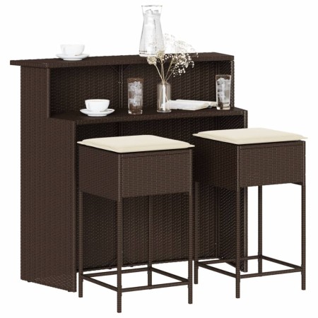 3-piece garden bar set with brown PE rattan cushions by , Garden sets - Ref: Foro24-3261484, Price: 310,17 €, Discount: %