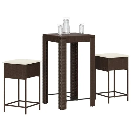 3-piece garden bar set with brown PE rattan cushions by , Garden sets - Ref: Foro24-3261446, Price: 207,48 €, Discount: %