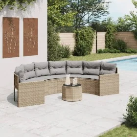 Semicircular garden sofa with table and beige PE rattan cushions by , Outdoor sofas - Ref: Foro24-3318519, Price: 485,92 €, D...