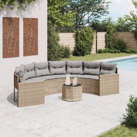 Sofá de jardín semicircular con mesa y cojines ratán PE beige de , Sofás de exterior - Ref: Foro24-3318519, Precio: 497,09 €,...