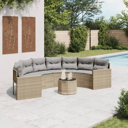 Semicircular garden sofa with table and beige PE rattan cushions by , Outdoor sofas - Ref: Foro24-3318519, Price: 485,92 €, D...