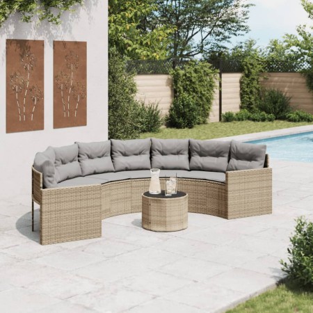 Sofá de jardín semicircular con mesa y cojines ratán PE beige de , Sofás de exterior - Ref: Foro24-3318519, Precio: 450,14 €,...