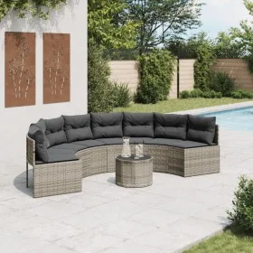 Semicircular garden sofa with table and gray PE rattan cushions by , Outdoor sofas - Ref: Foro24-3318527, Price: 468,85 €, Di...