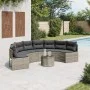 Sofá de jardín semicircular con mesa y cojines ratán PE gris de , Sofás de exterior - Ref: Foro24-3318527, Precio: 466,55 €, ...