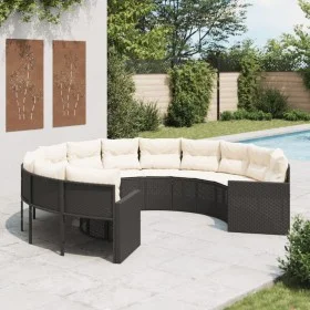 Round garden sofa with black synthetic rattan cushions by , Outdoor sofas - Ref: Foro24-3318531, Price: 615,39 €, Discount: %