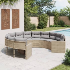 Runder Gartensofa mit beigen Kissen aus synthetischem Rattan. von , Outdoor-Sofas - Ref: Foro24-3318533, Preis: 523,99 €, Rab...