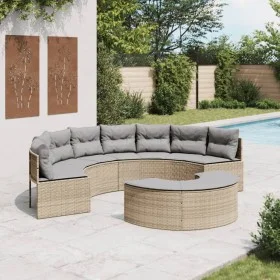 Semicircular garden sofa, 2 pieces, synthetic beige rattan by , Outdoor sofas - Ref: Foro24-3262072, Price: 616,64 €, Discoun...