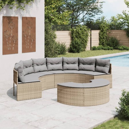 Halbrundes Gartensofa, 2-teilig, aus synthetischem Rattan in Beige. von , Outdoor-Sofas - Ref: Foro24-3262072, Preis: 590,75 ...