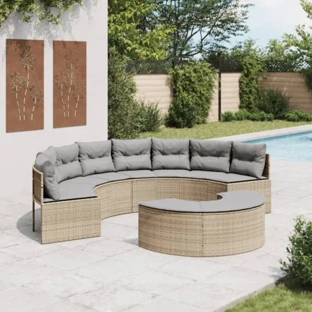 Semicircular garden sofa, 2 pieces, synthetic beige rattan by , Outdoor sofas - Ref: Foro24-3262072, Price: 616,64 €, Discoun...
