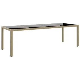 Mesa de jardín superficie de vidrio ratán sintético beige de vidaXL, Mesas de jardín - Ref: Foro24-310594, Precio: 181,62 €, ...