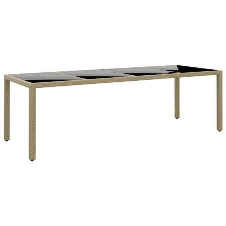 Mesa de jardín superficie de vidrio ratán sintético beige de vidaXL, Mesas de jardín - Ref: Foro24-310594, Precio: 181,62 €, ...