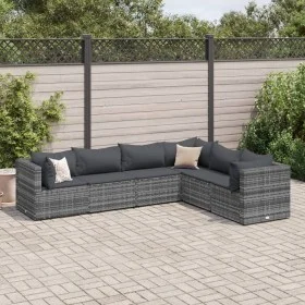 Gartenmöbel-Set 6-teilig mit grauen Polstern aus synthetischem Rattan von , Gartensets - Ref: Foro24-3308138, Preis: 431,52 €...