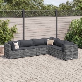 Gartenmöbel-Set 6-teilig mit grauen Polstern aus synthetischem Rattan von , Gartensets - Ref: Foro24-3308138, Preis: 419,16 €...