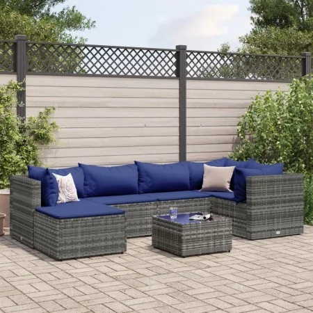 Set de muebles de jardín 7 pzas y cojines ratán sintético gris de , Conjuntos de jardín - Ref: Foro24-3308223, Precio: 430,74...