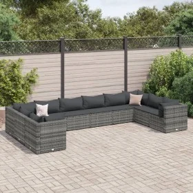 Gartenmöbel-Set, 10-teilig, mit grauen Kissen aus synthetischem Rattan. von , Gartensets - Ref: Foro24-3308282, Preis: 658,66...