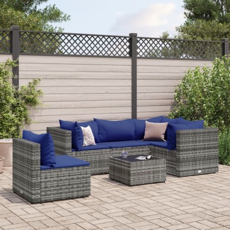 Gartenmöbel-Set 6-teilig mit grauen Polstern aus synthetischem Rattan von , Gartensets - Ref: Foro24-3308167, Preis: 394,42 €...
