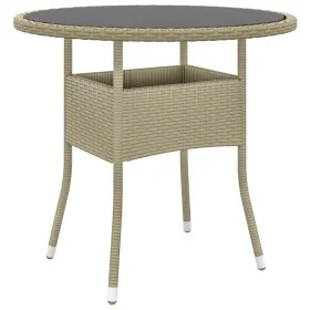Mesa de jardín vidrio templado ratán sintético beige Ø80x75 cm by vidaXL, Garden tables - Ref: Foro24-310607, Price: 103,06 €...