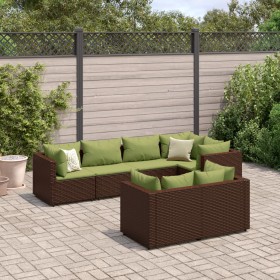 Set muebles de jardín 7 piezas y cojines ratán sintético marrón de , Conjuntos de jardín - Ref: Foro24-3308190, Precio: 554,8...