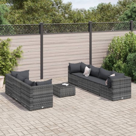 Garden furniture set 8 pieces and gray synthetic rattan cushions by , Garden sets - Ref: Foro24-3308034, Price: 557,21 €, Dis...