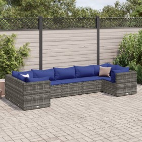 Gartenmöbel-Set 7-teilig und Kissen aus grauem Kunst-Rattan von , Gartensets - Ref: Foro24-3308263, Preis: 493,91 €, Rabatt: %