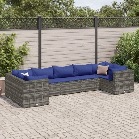 Gartenmöbel-Set 7-teilig und Kissen aus grauem Kunst-Rattan von , Gartensets - Ref: Foro24-3308263, Preis: 463,54 €, Rabatt: %