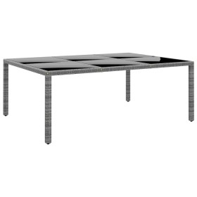 Mesa jardín vidrio templado ratán sintético gris 200x150x75 cm