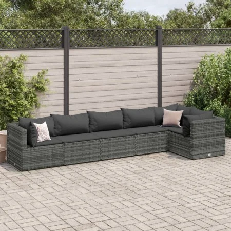 6-piece garden furniture set with gray synthetic rattan cushions by , Garden sets - Ref: Foro24-3308106, Price: 431,52 €, Dis...