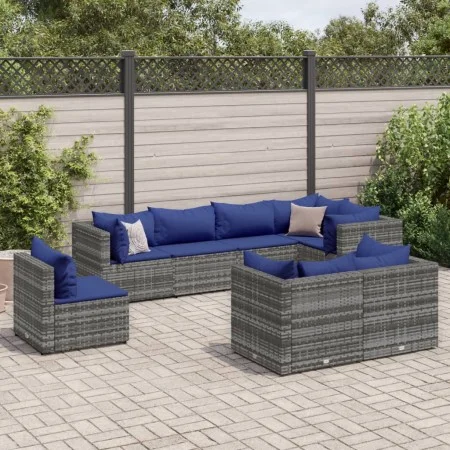 Garden furniture set 8 pieces and gray synthetic rattan cushions by , Garden sets - Ref: Foro24-3308199, Price: 528,84 €, Dis...