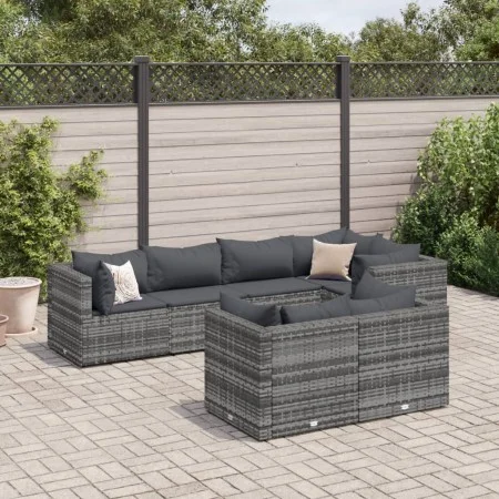 7-piece garden furniture set with gray synthetic rattan cushions by , Garden sets - Ref: Foro24-3308186, Price: 481,59 €, Dis...