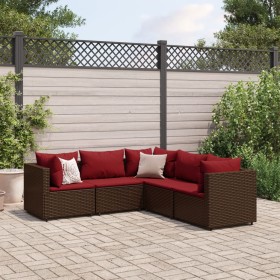 Set muebles de jardín 5 piezas y cojines ratán sintético marrón de , Conjuntos de jardín - Ref: Foro24-3308125, Precio: 410,2...