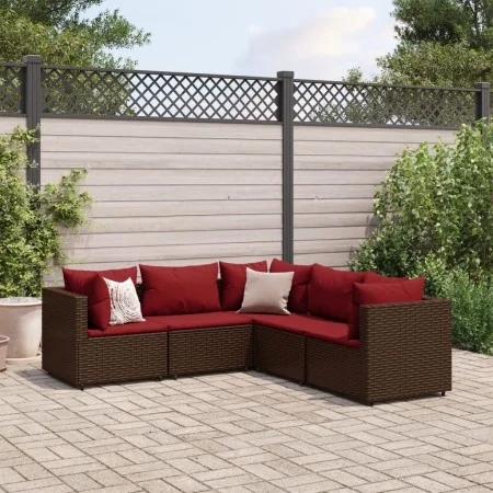 Set muebles de jardín 5 piezas y cojines ratán sintético marrón de , Conjuntos de jardín - Ref: Foro24-3308125, Precio: 390,1...