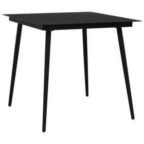 Black steel and glass garden dining table 80x80x74 cm by vidaXL, Garden tables - Ref: Foro24-312157, Price: 124,44 €, Discoun...