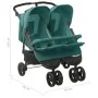 Steel green twin stroller by , Baby strollers - Ref: Foro24-10246, Price: 266,44 €, Discount: %