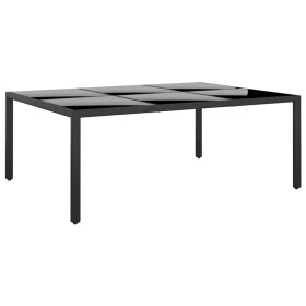 Mesa jardín vidrio templado ratán sintético negro 200x150x75 cm