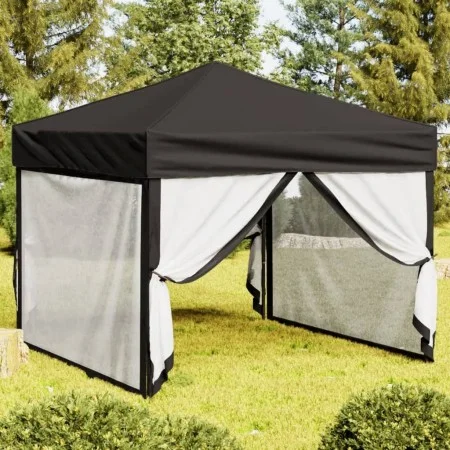 Folding party tent with black side walls 3x3 m by , Tents and gazebos - Ref: Foro24-93532, Price: 129,14 €, Discount: %