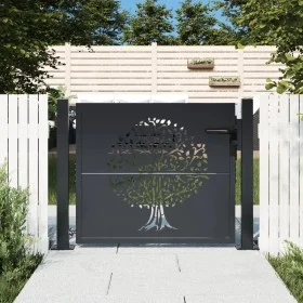 Garden gate in anthracite grey steel with tree design, 105x80 cm. by , garden gates - Ref: Foro24-153154, Price: 181,75 €, Di...